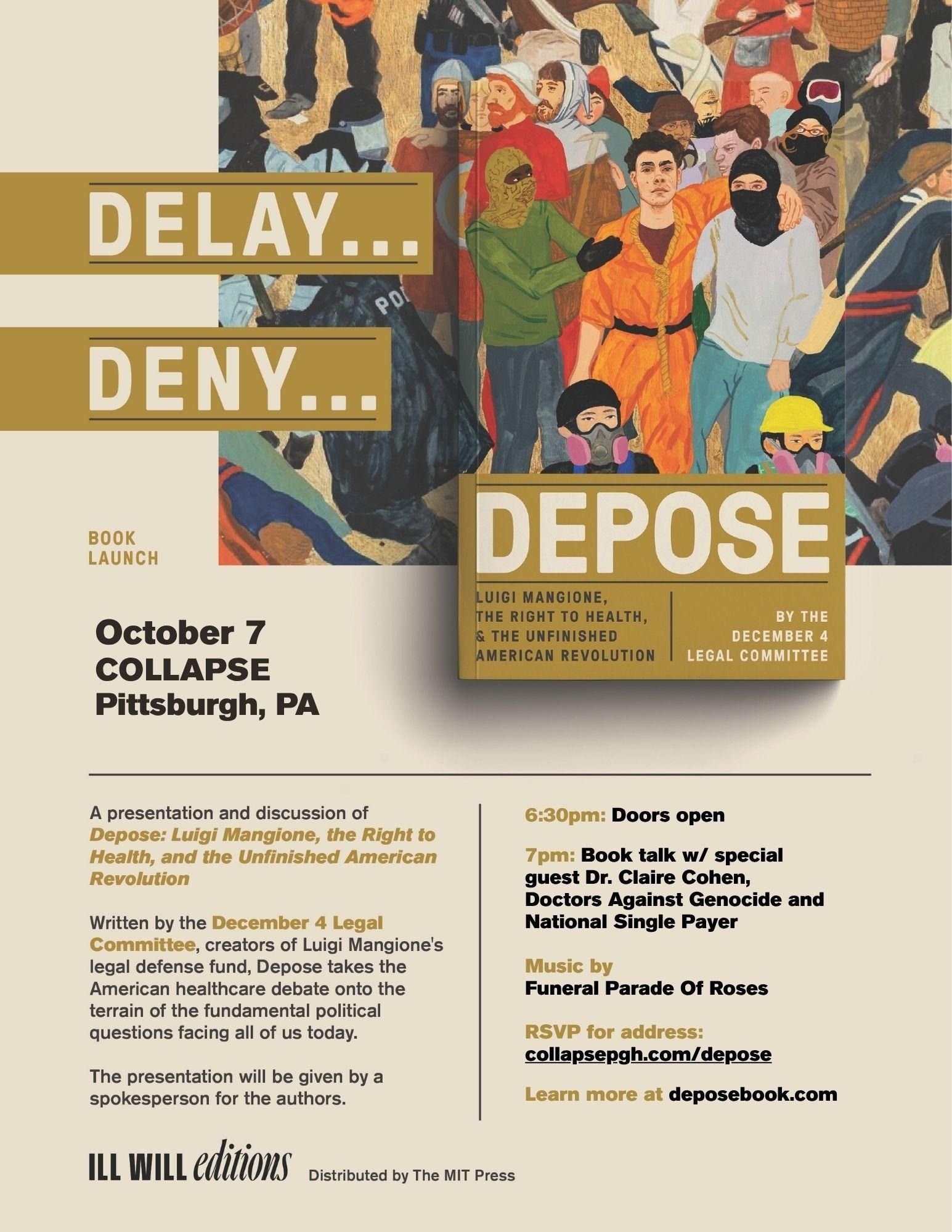 DEPOSE - Book Launch event flyer
